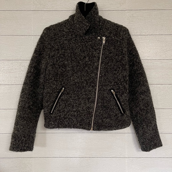 Grey fuzzy wool winter moto style jacket - Picture 3 of 10